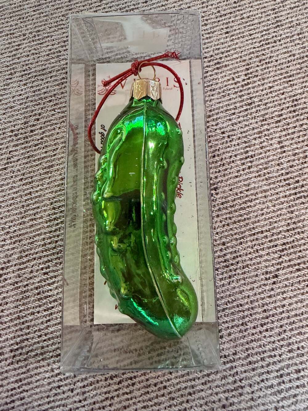 Vitbis 4" Blown Glass Christmas Pickle Ornament Made in Poland NIB w Story Card